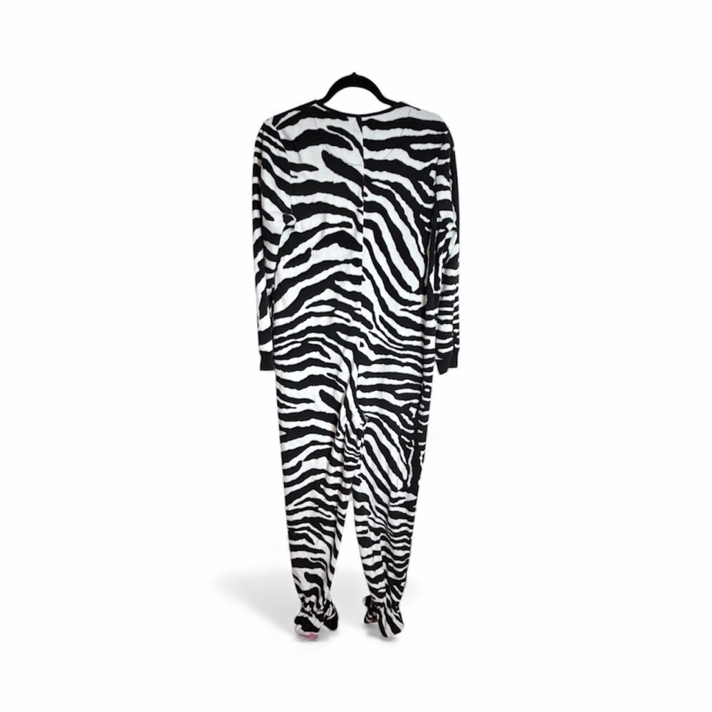 Nick & Nora  Adult Black and White Striped One Piece Pajamas Medium